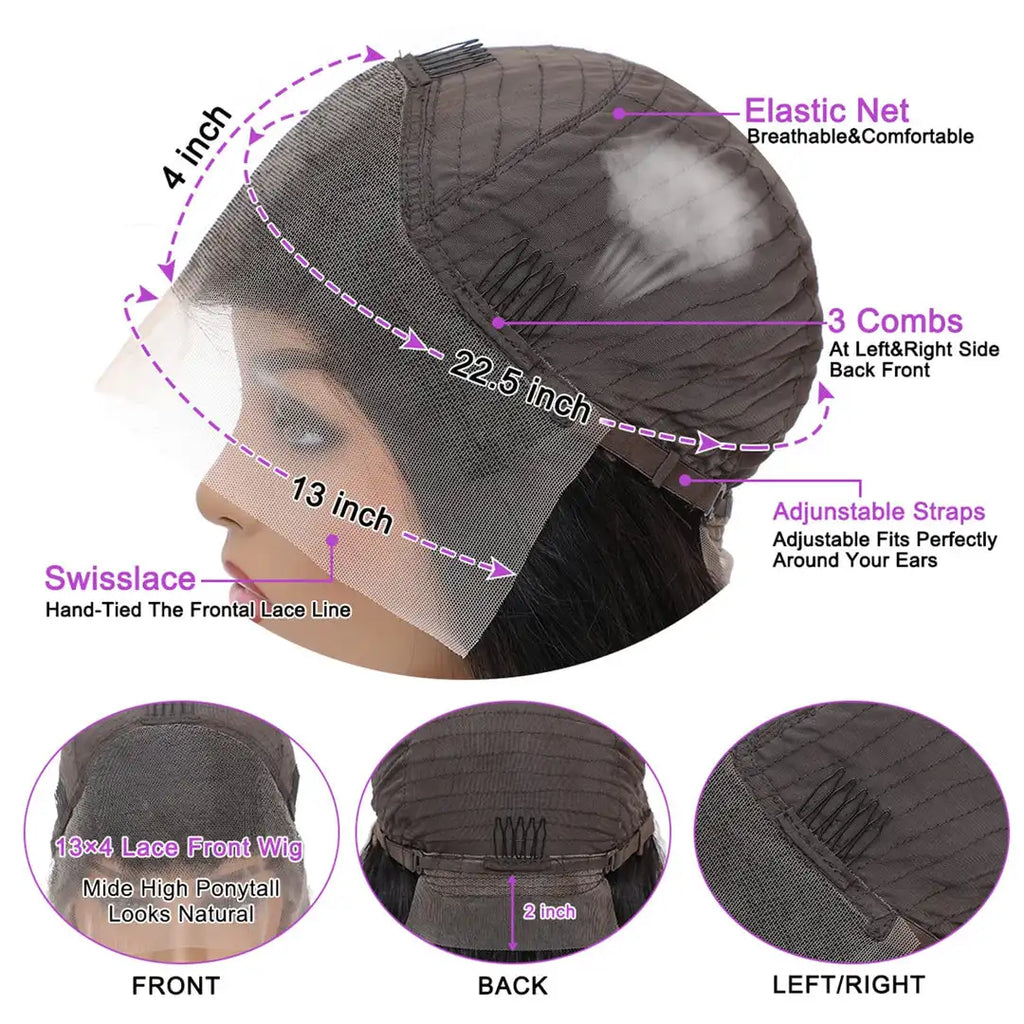 180% Density Brazilian Lace Front Wig | HD 13x4 Bleached Knots Pre-Plucked Transparent Lace Frontal