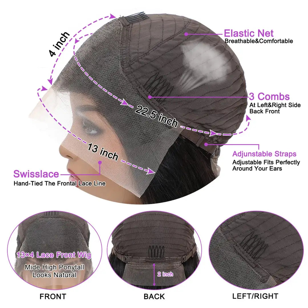 180% Density Brazilian Lace Front Wig | HD 13x4 Bleached Knots Pre-Plucked Transparent Lace Frontal