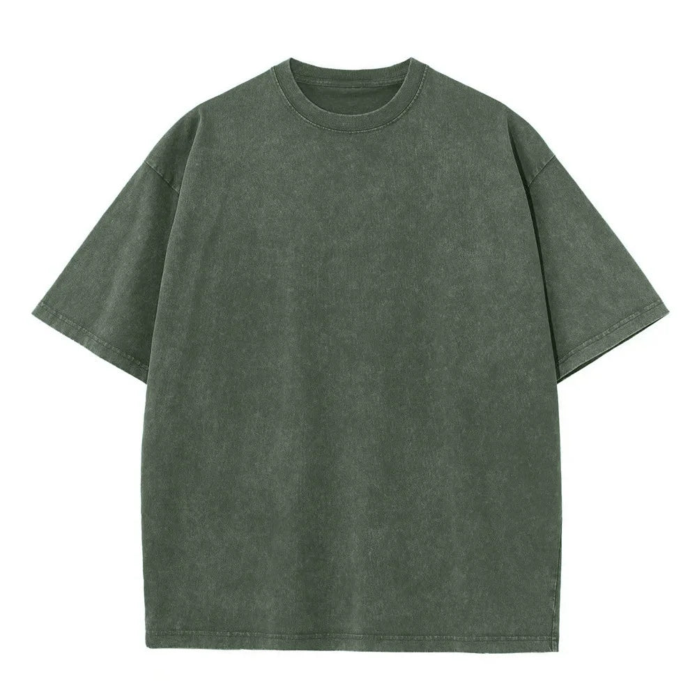 Men's Heavy Cotton Vintage Washed T-Shirt — Oversized Short Sleeve Streetwear