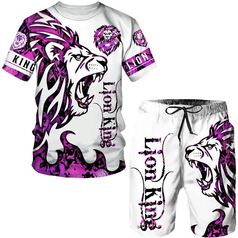 Men's 3D Tiger Print Short Sleeve T-Shirt & Shorts Set – Casual Sportswear