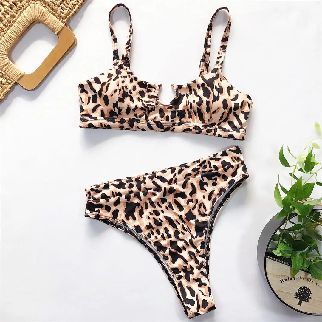 Leopard High Waist Bikini Set — Snake Print Two-Piece Swimsuit