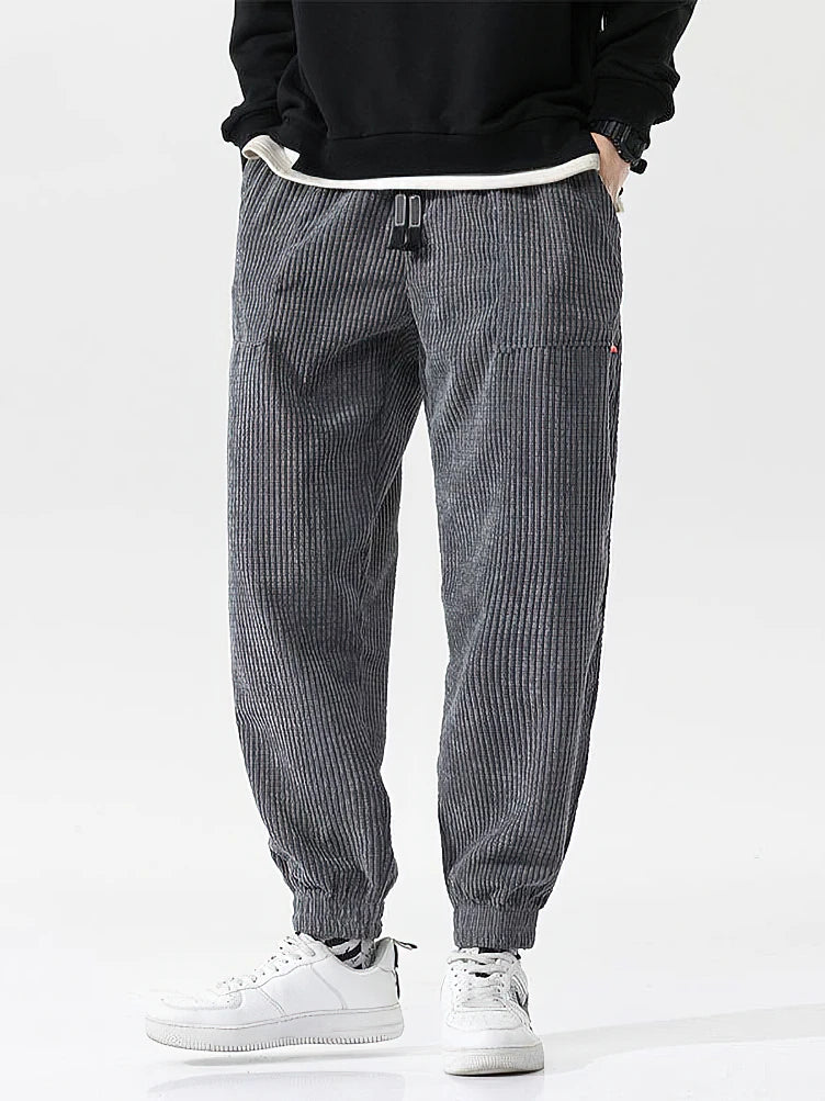 Men's Corduroy Jogger Pants — Baggy Fleece Harem Sweatpants for Autumn & Winter