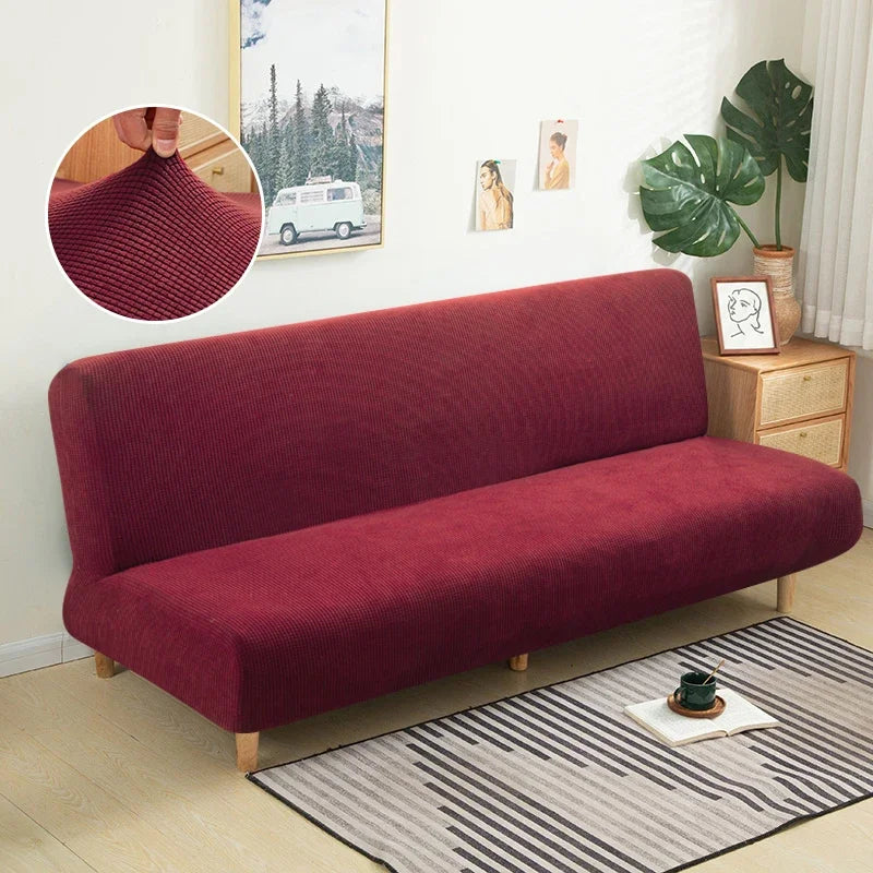 Armless Futon Sofa Bed Cover – Polar Fleece Elastic Slipcover for Folding Furniture & Bench