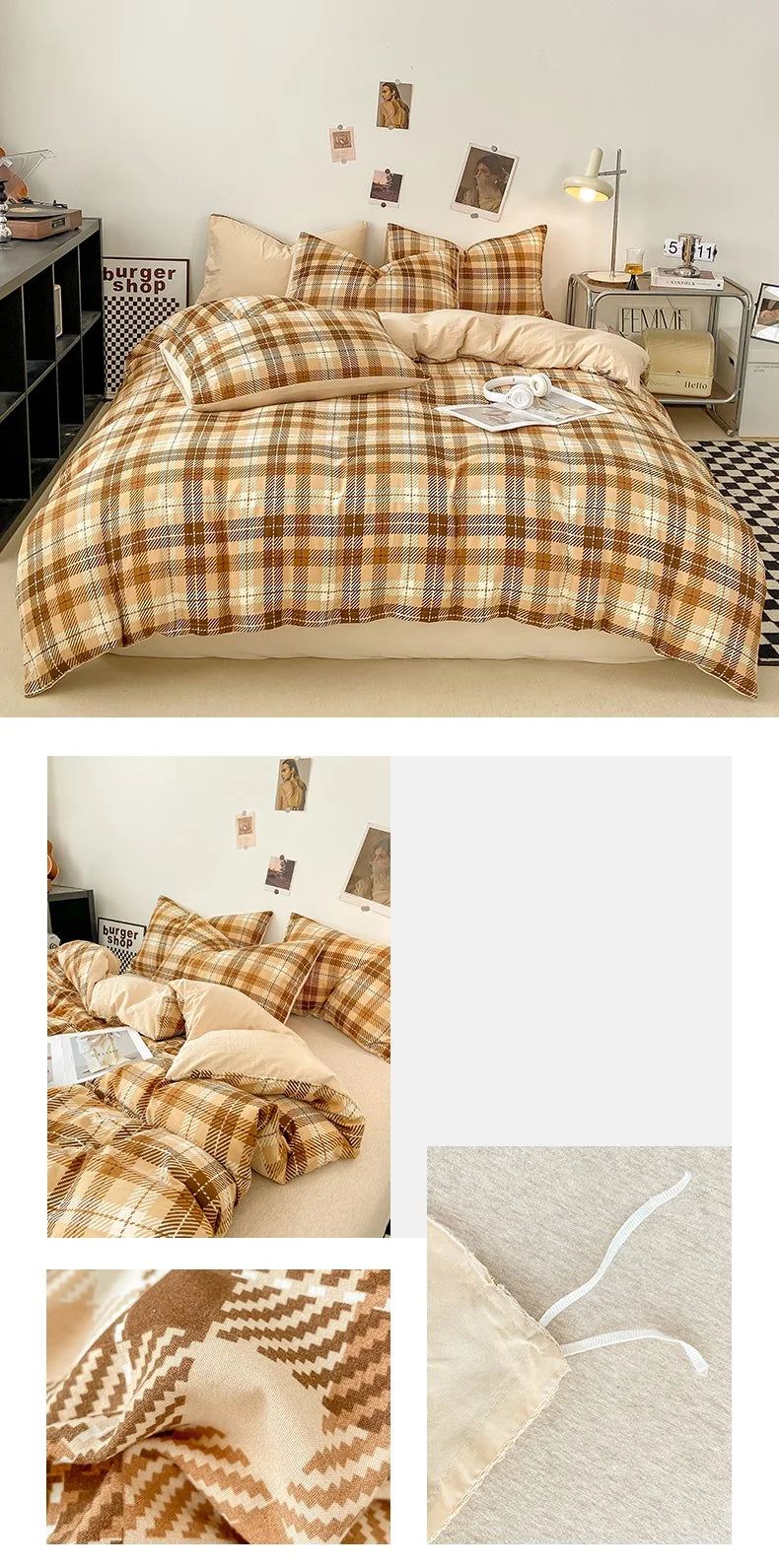 Plaid Double-Sided Quilt Cover – Skin-Friendly Duvet Cover, Single to King (No Pillowcase)