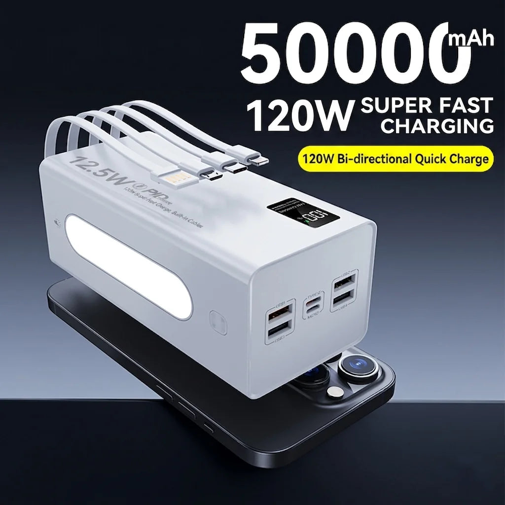 50000mAh 120W Power Bank — High-Capacity Fast Charging Portable Battery