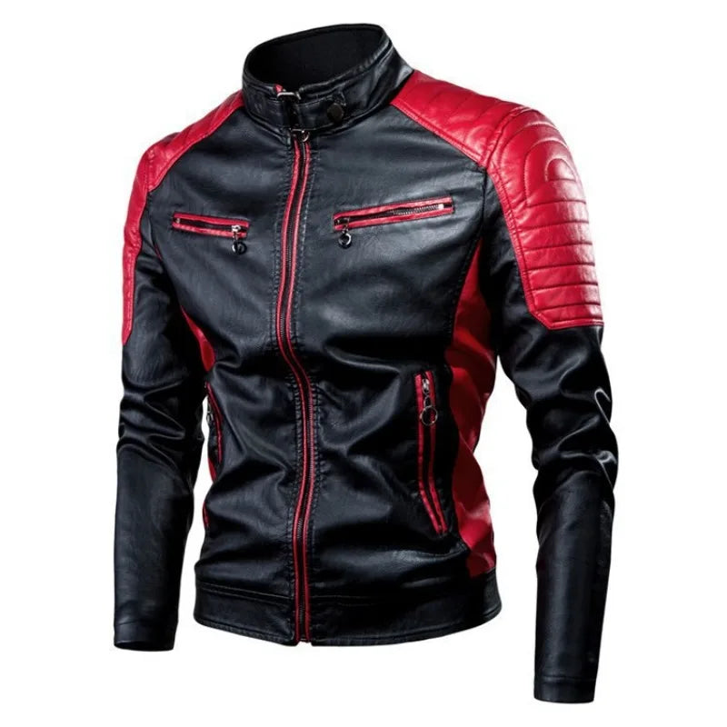 Men's Faux Leather Jacket – Slim Fit Stand Collar