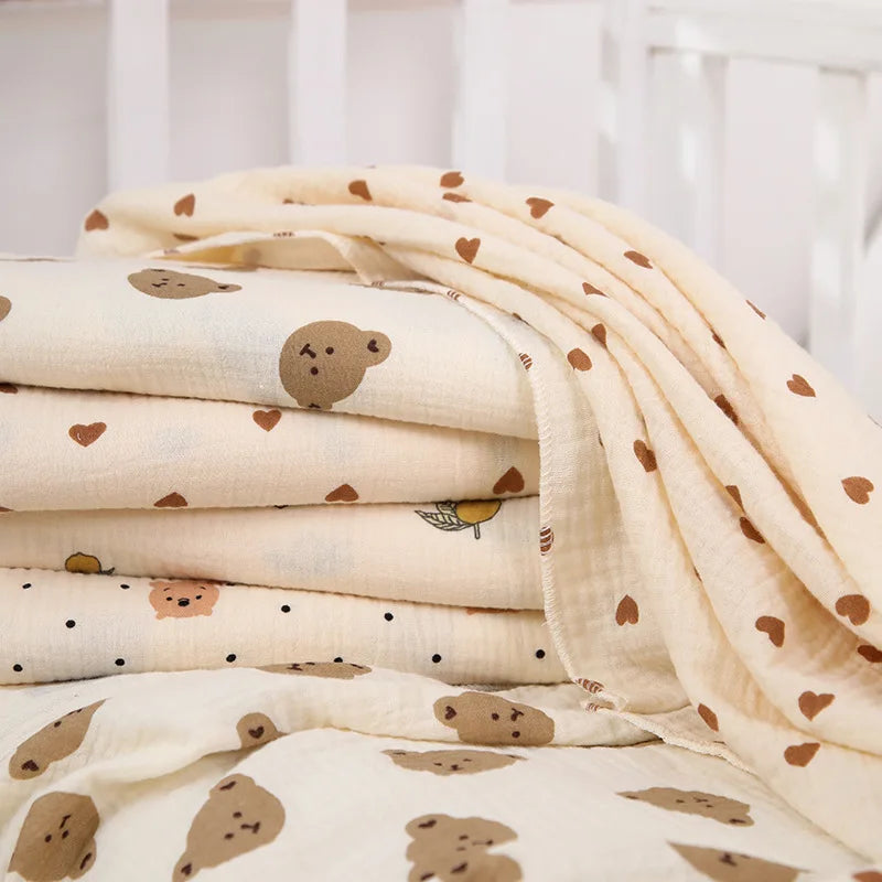 Cartoon Print Cotton Muslin Baby Swaddle Blanket – Soft Breathable Newborn Receiving Blanket