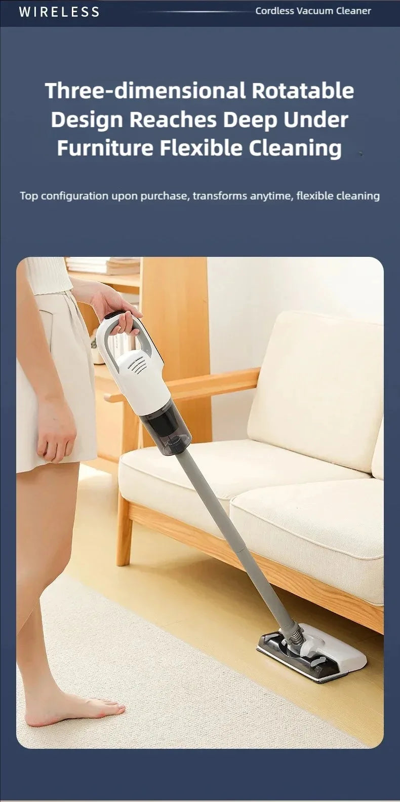 Cordless Vacuum Cleaner – 19000Pa Suction, Detachable Water Tank, 3 Modes for Floor, Carpet & Hardwood