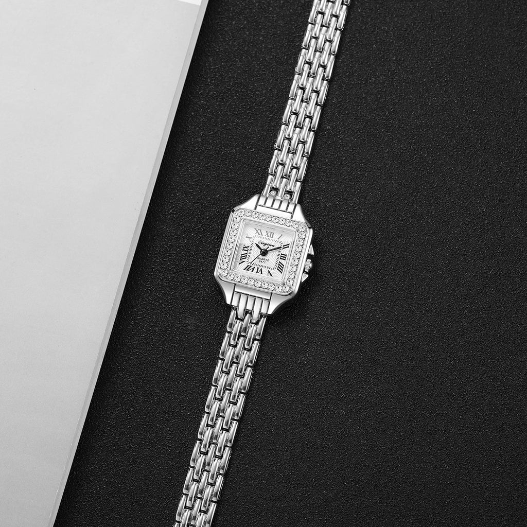 Women's Elegant Rhinestone Square Quartz Watch | Roma Dial Fashion Ladies Wristwatch