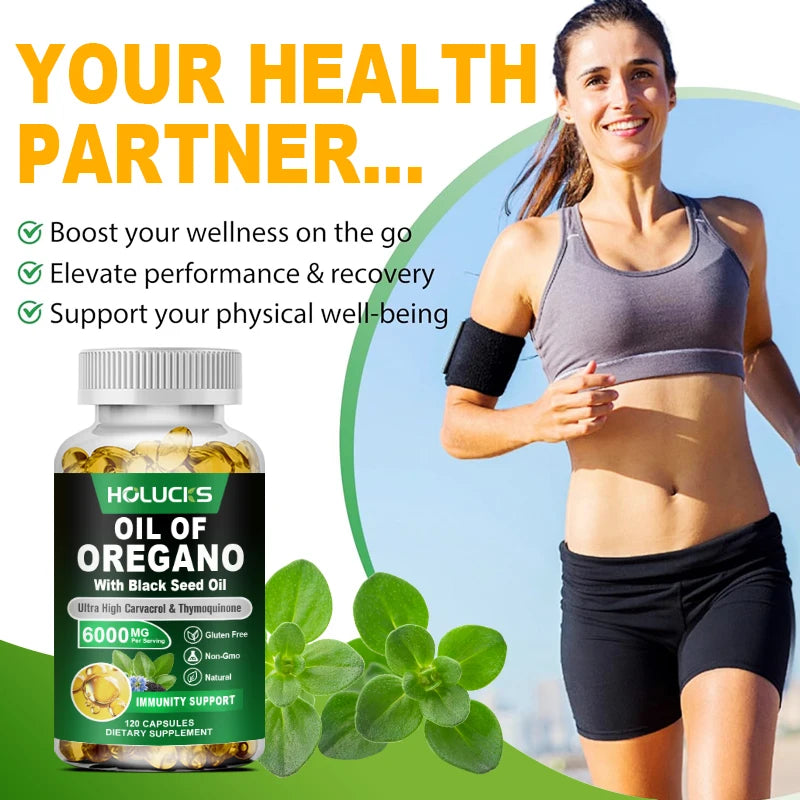 Oregano Oil & Black Seed Oil Softgels – Immune, Gut Health & Antioxidant Support, 60 or 120 Capsules