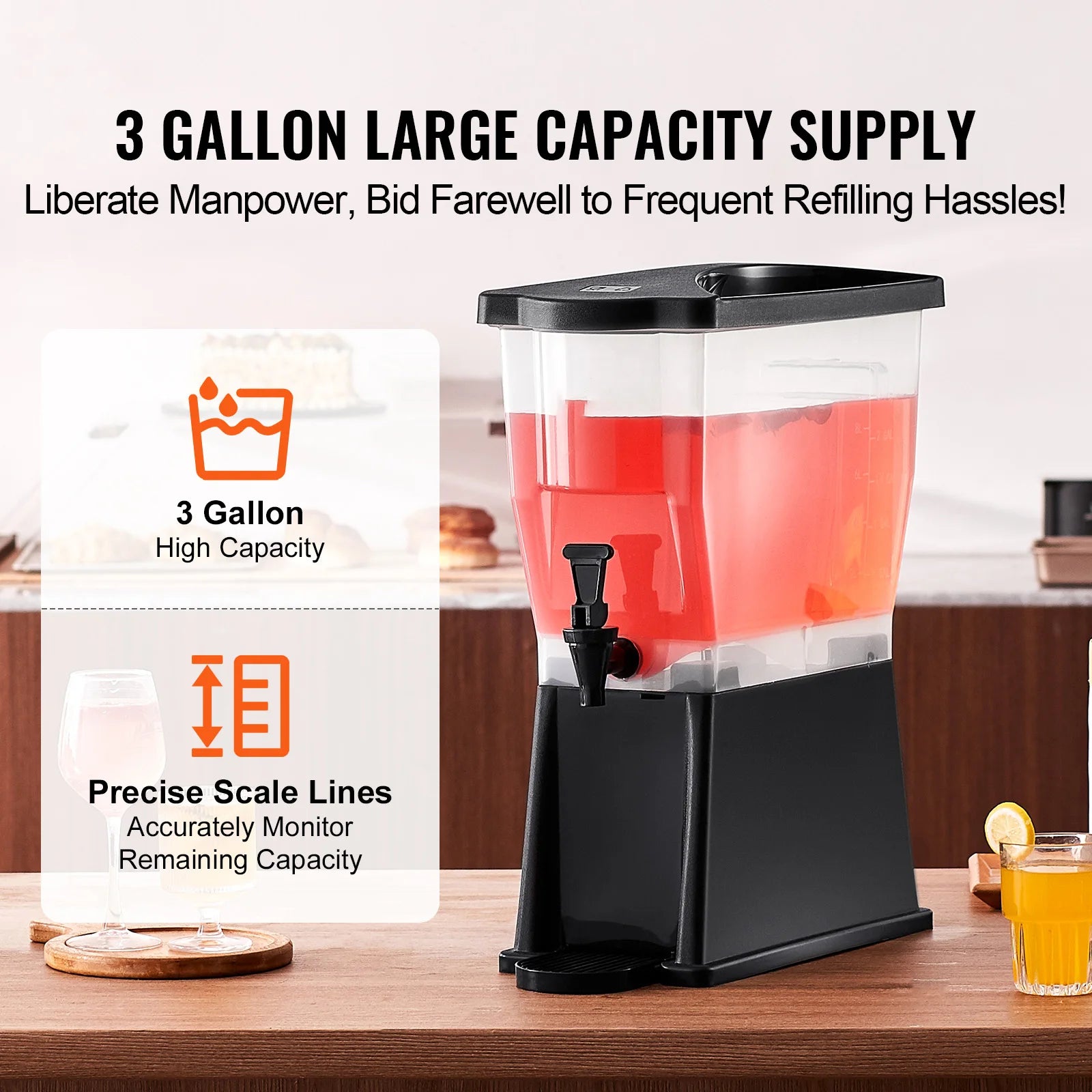 3-Gallon Beverage Dispenser — Plastic Drink Dispenser with Stand, Spigot & Lid for Parties