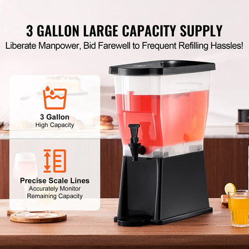 3-Gallon Beverage Dispenser — Plastic Drink Dispenser with Stand, Spigot & Lid for Parties