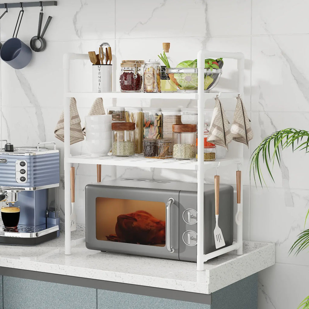 Metal Countertop Microwave & Kitchen Storage Rack — 2 & 3-Layer Utensil & Tableware Organizer