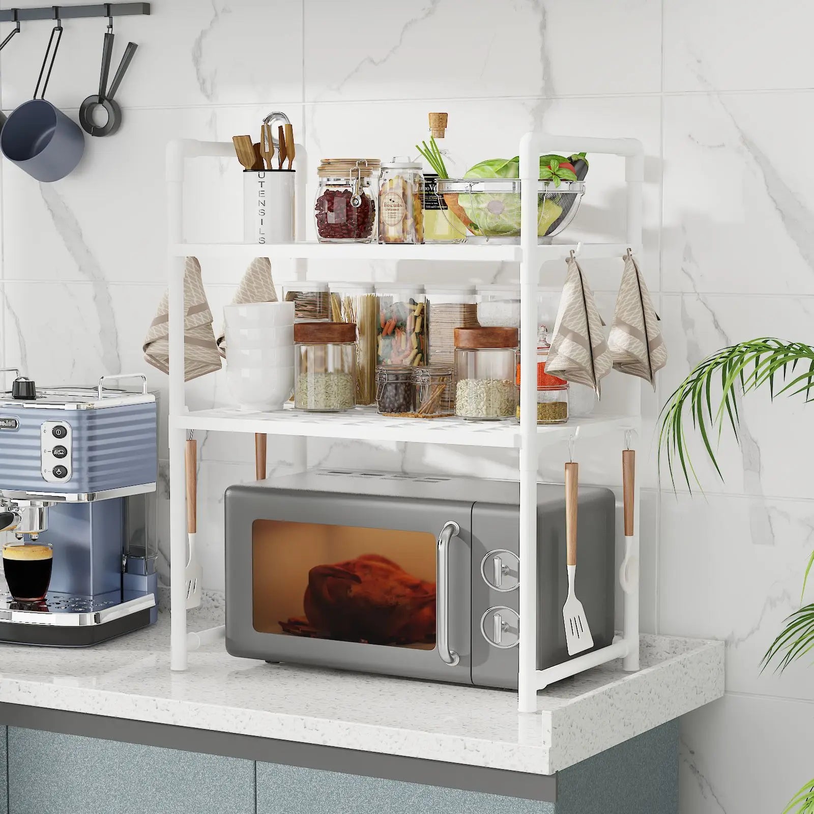Metal Countertop Microwave & Kitchen Storage Rack — 2 & 3-Layer Utensil & Tableware Organizer