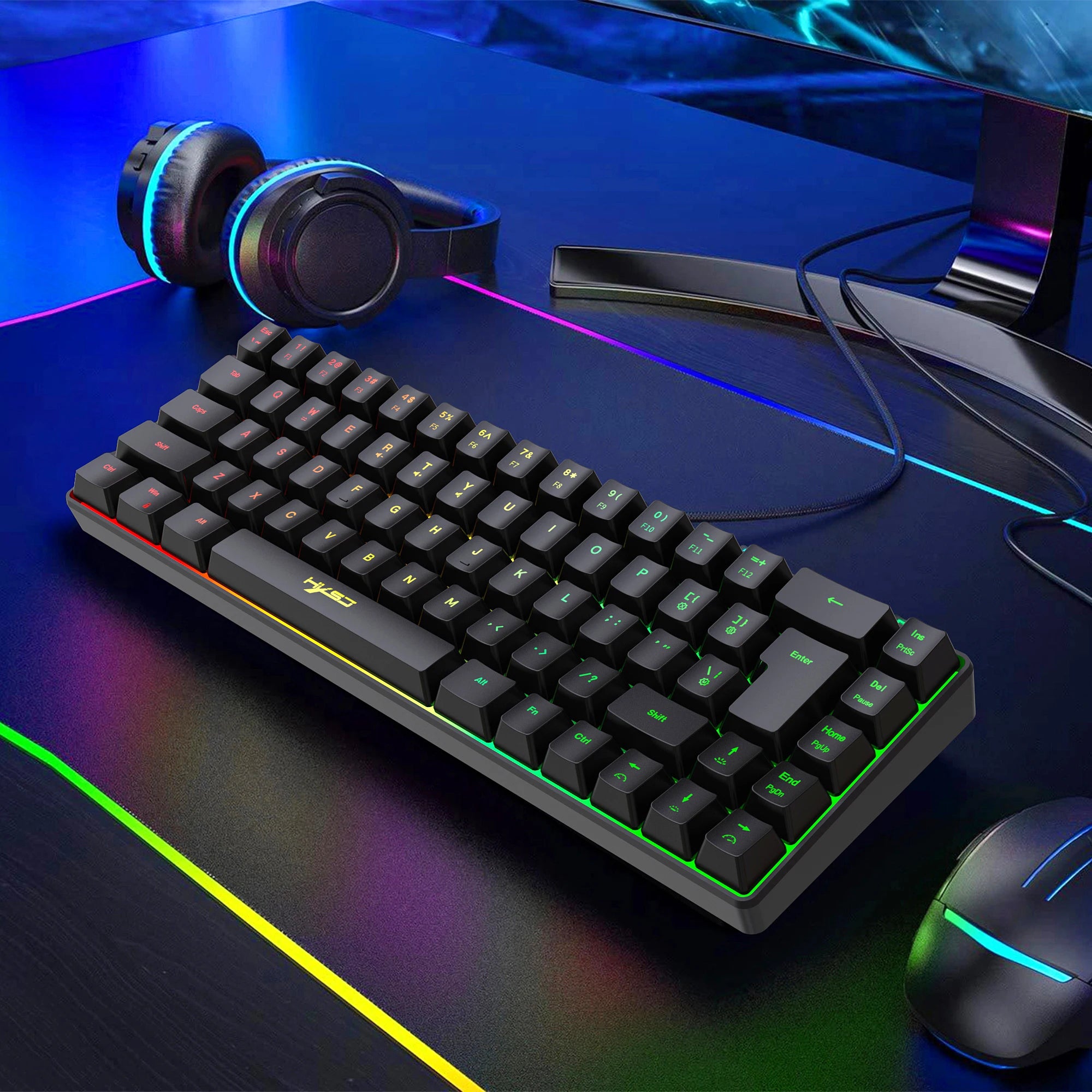 68-Key RGB Gaming Keyboard — USB Wired, 20 Backlight Modes, Multi-Language Layout for PC & Laptop