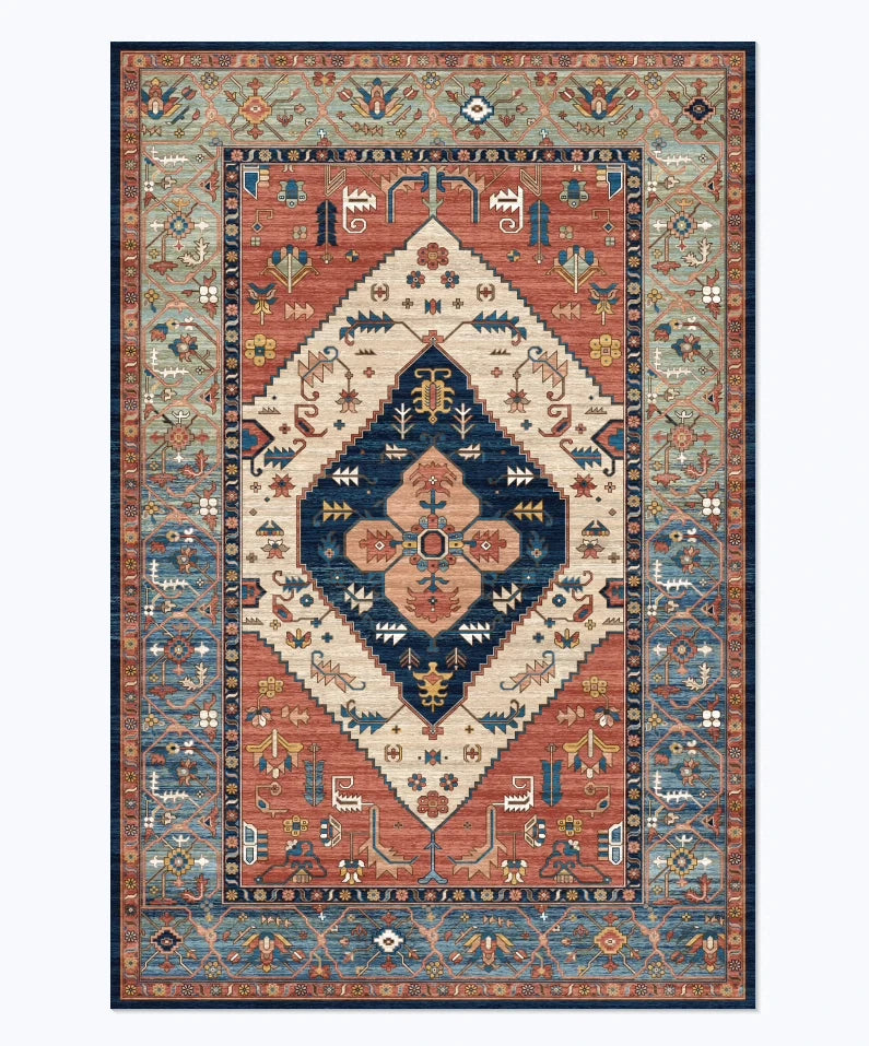 American Retro Style Large Area Rug – Anti-Slip Washable Carpet for Living Room & Bedroom