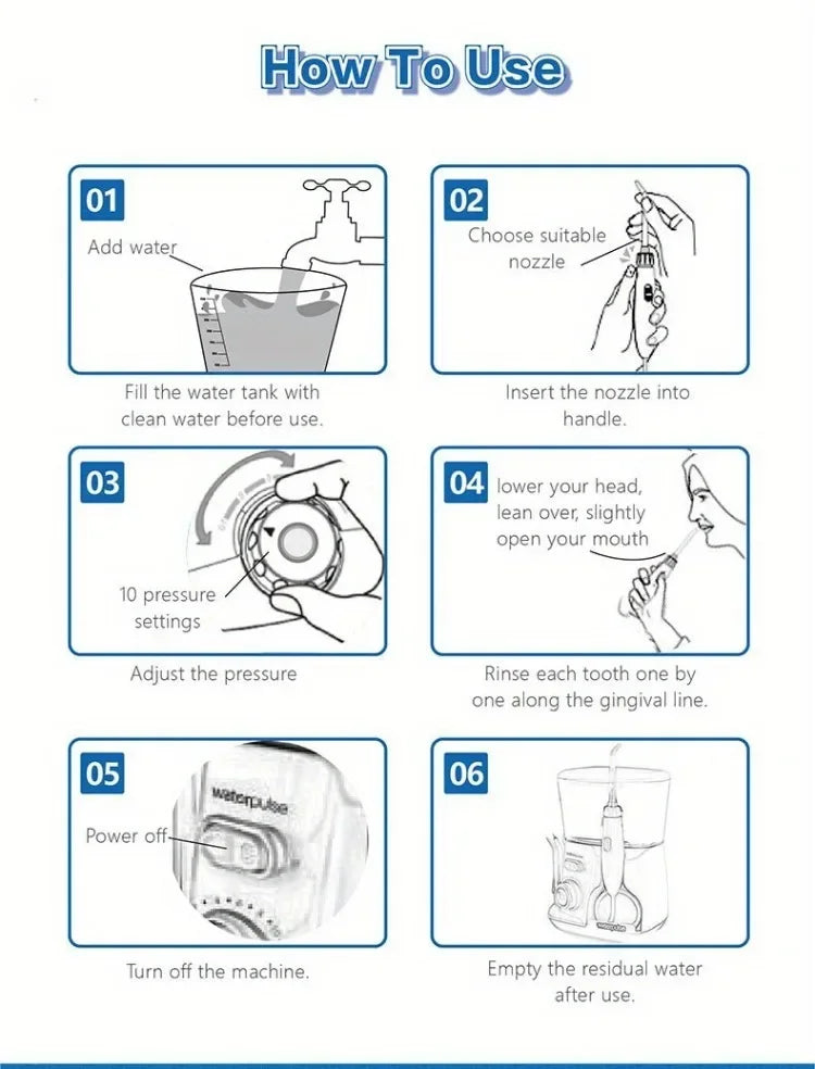 Waterpulse V300 Electric Water Flosser – 800ml Tank, 10 Pressure Settings, 5 Nozzles, Braces & Gum Care