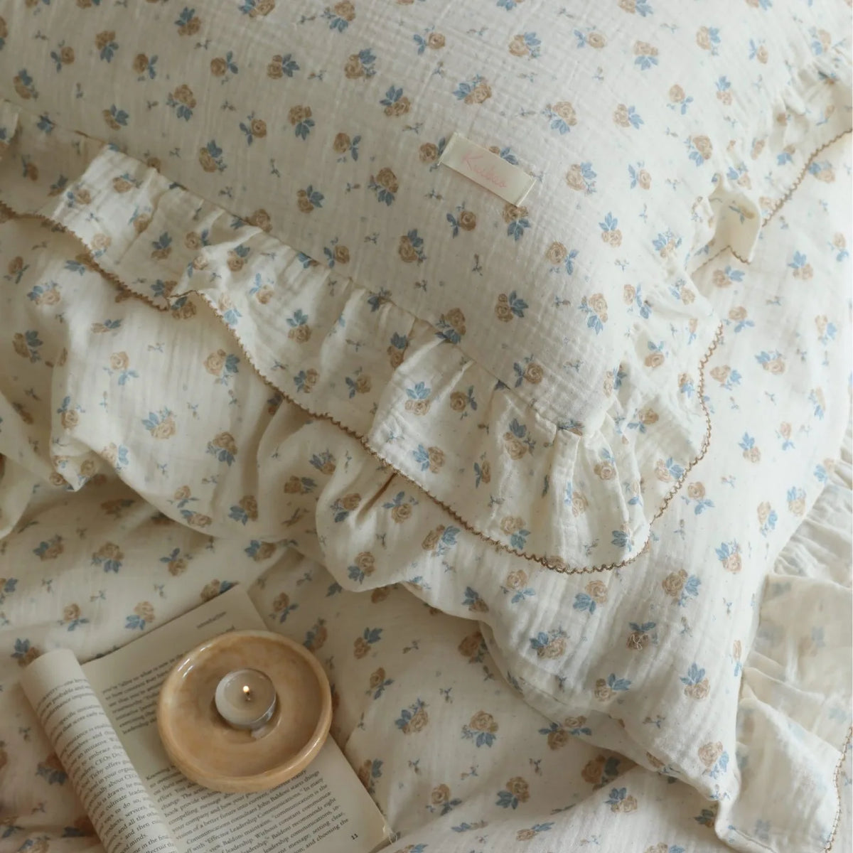 Princess Ruffle Bedding Set – 100% Cotton Gauze Duvet Cover with Pillowcases, Floral, 3-Piece
