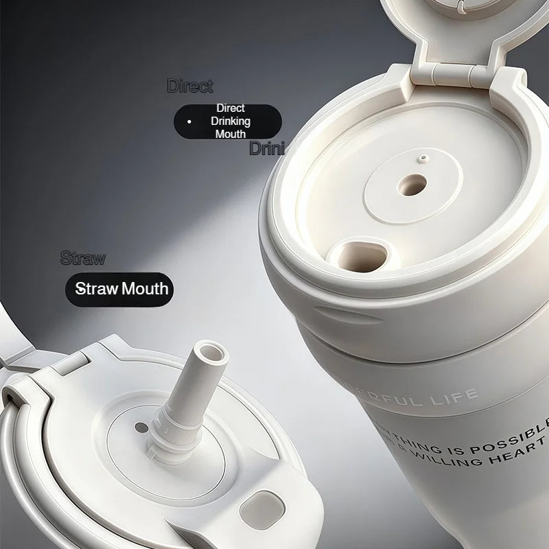 900ml Ceramic Interior Tumbler with Handle & Straw – 201 SS Shell, Dishwasher Safe, 24Hr Cold, Modern Minimalist, 3 Colors