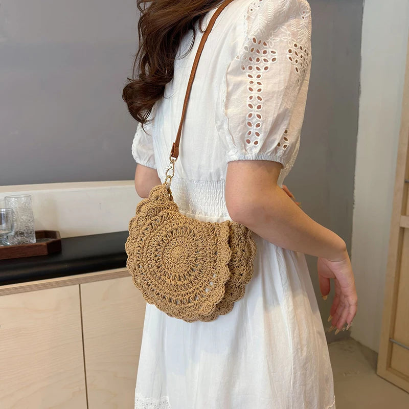 Vintage Woven Cotton Saddle Crossbody Bag – Boho Beach Shoulder Bag for Women