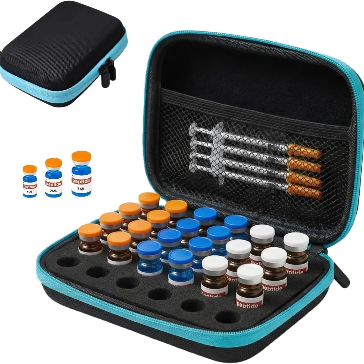 30-Grid Insulin Vial Storage Case – Portable Peptide Bottle Organizer for 1–3ml Vials