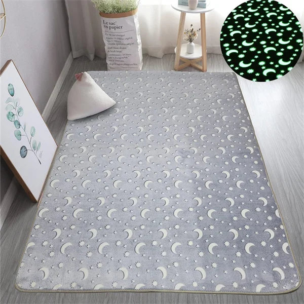 Rainbow Unicorn Glow in the Dark Area Rug – Large Kids Room Carpet with Stars