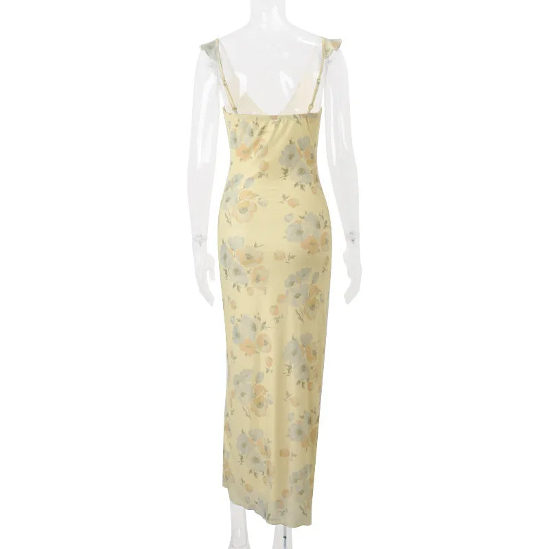 Floral Plunge Backless Maxi Dress — Sexy Fairy Beach Vacation Dress