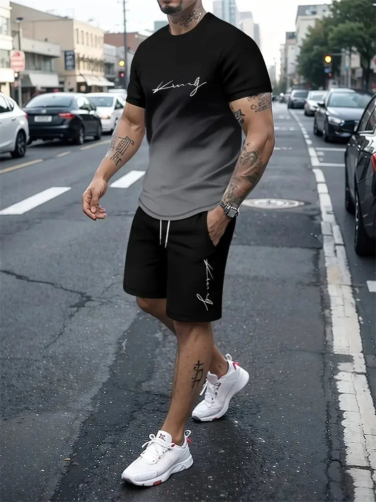 Men's Oversized 3D Print Crewneck T-Shirt & Drawstring Shorts Set
