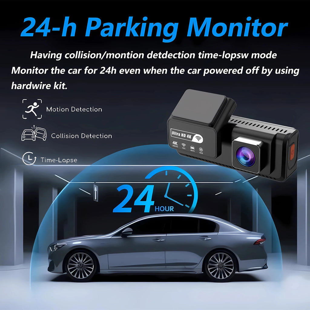 ADAS 4K+2.5K Dash Cam – GPS, WiFi, 24H Night Vision, Optional Rear Lens, Mini Car DVR