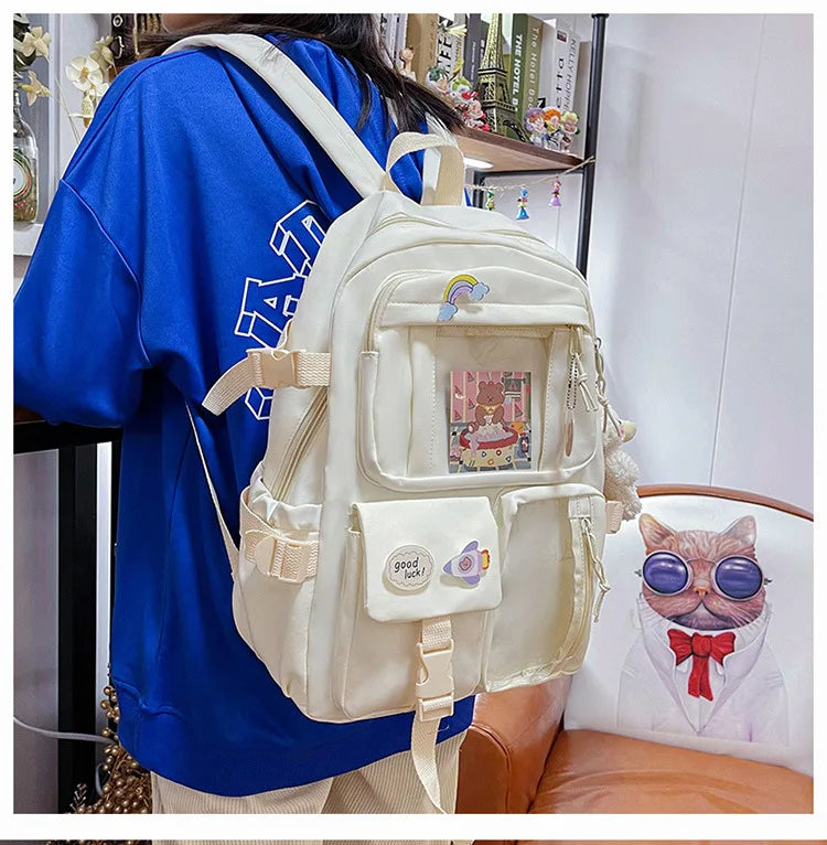 HTLT Korean Style Nylon Backpack – Large Capacity Waterproof Student School Bag for Women