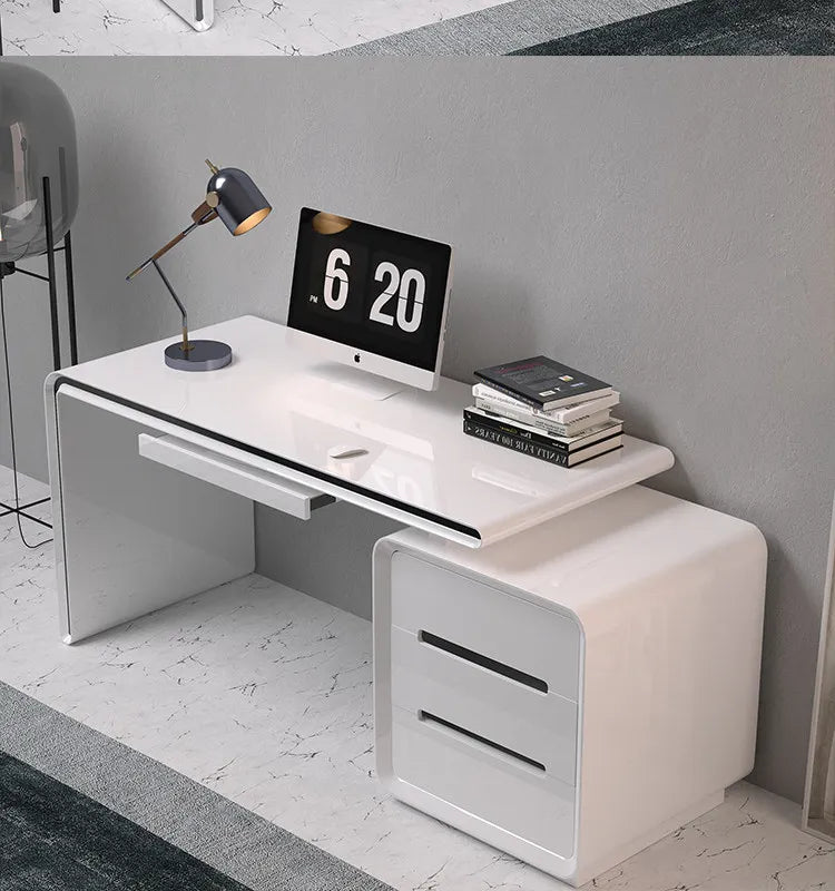 Modern Office Computer Desk with Cabinet & Keyboard Shelf — MDF Writing Workstation