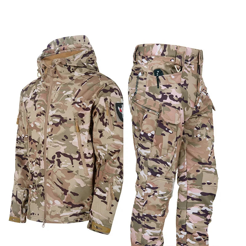Men's Camouflage Tactical Set – Waterproof Softshell Fleece Jacket & Cargo Pants