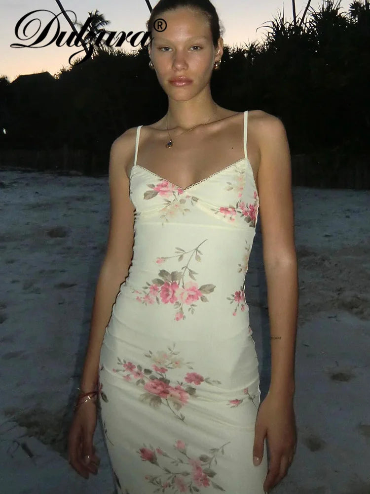 Sexy Y2K Floral Print Sleeveless Backless Bodycon Maxi Dress – Club Birthday & Party Dress