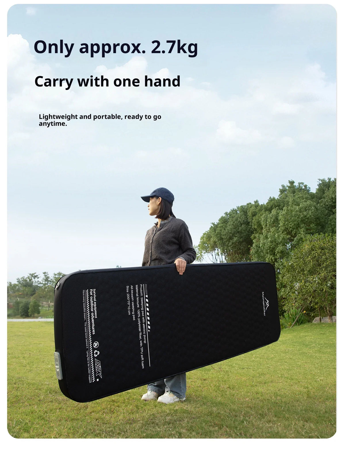 Thickened Sponge Camping Mattress – Portable Outdoor Pad with Integrated Air Pump, Self-Inflating