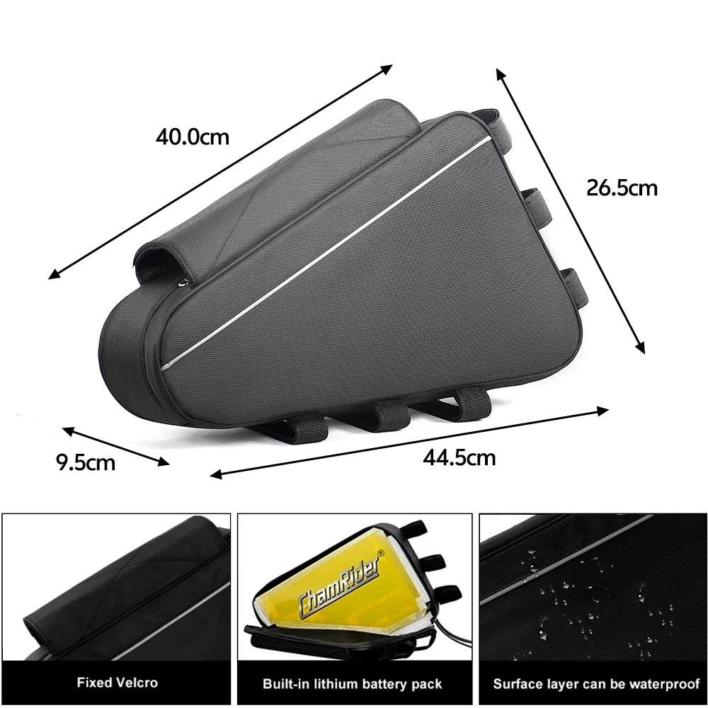 E-Bike Triangle Battery Bag – 36V–72V Electric Bicycle Frame Bag for Up to 126 Cells