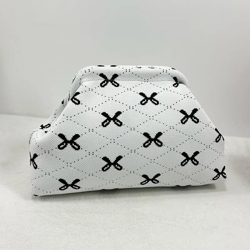Woven Crochet Cotton Clutch Bag – Colorblock Knit Dumpling Cloud Purse for Women