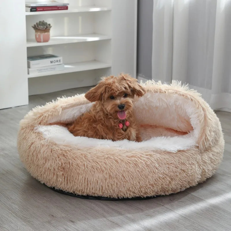 Round Plush Dog & Cat Bed – Warm Washable Pet Sofa Basket, Small to Large Dogs & Cats