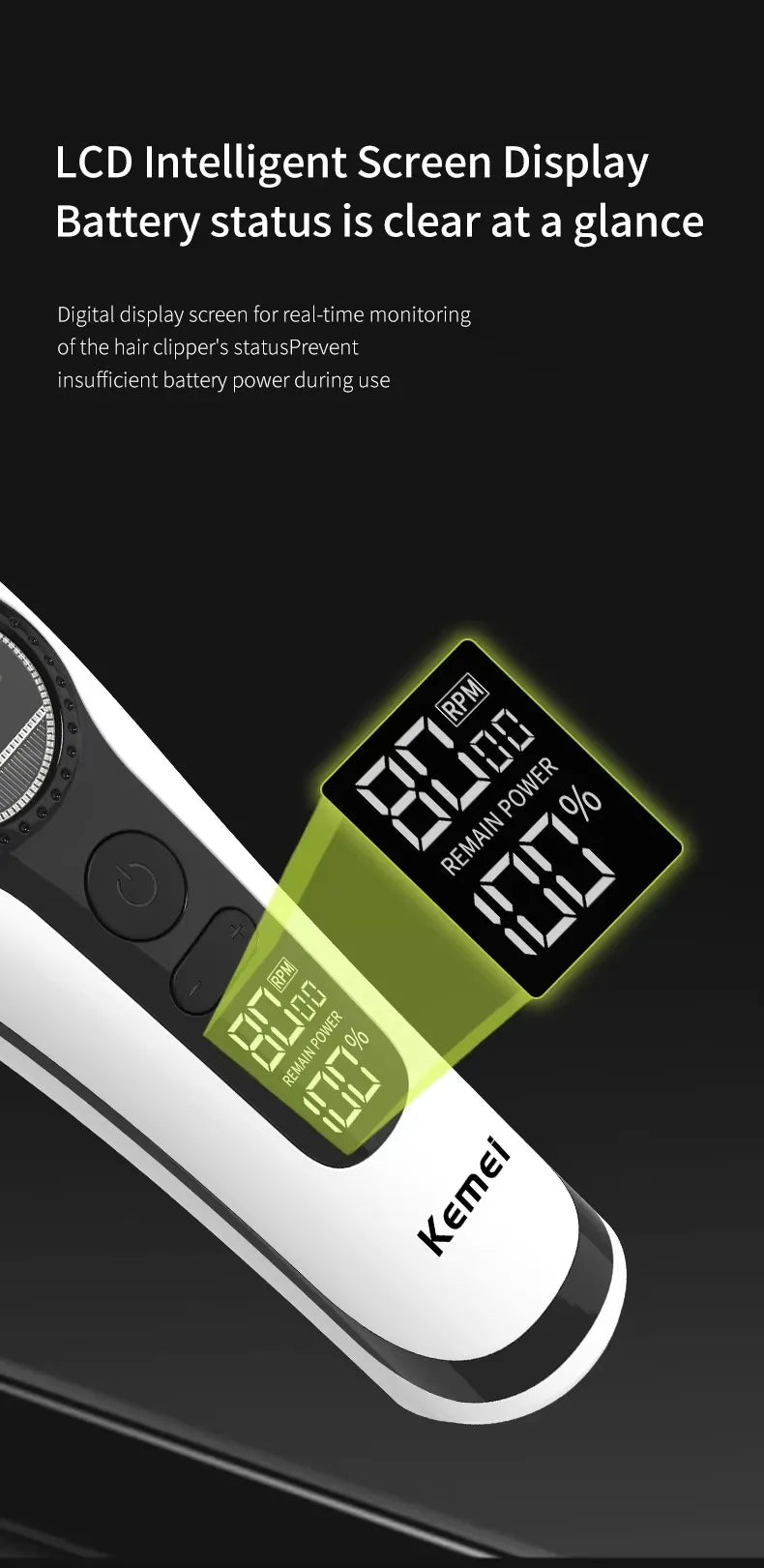 Kemei KM-1593 / KM-1595 Professional Brushless Clipper – 5-Speed, DLC Blade, 200-Min, USB-C