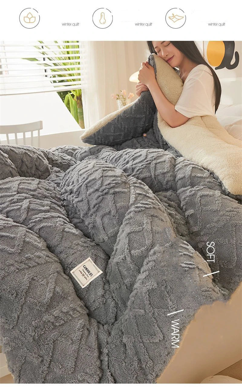 Thick Plush Bed Blanket – Faux Lamb Fleece Winter Comfort