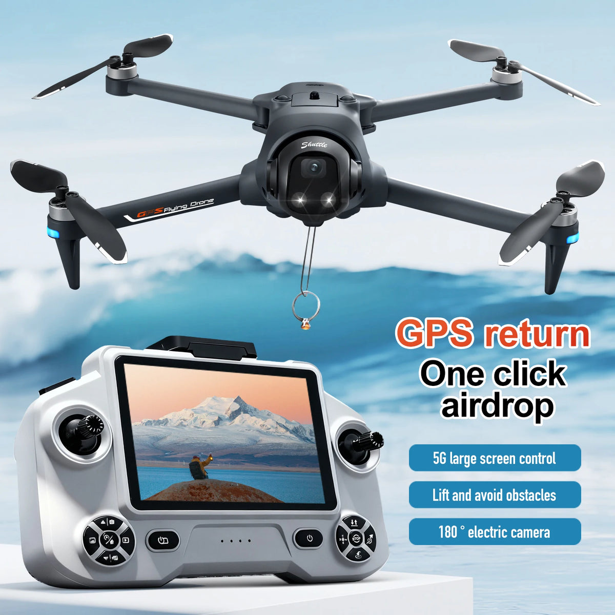 GPS Foldable Drone with Screen Remote & 720p Camera