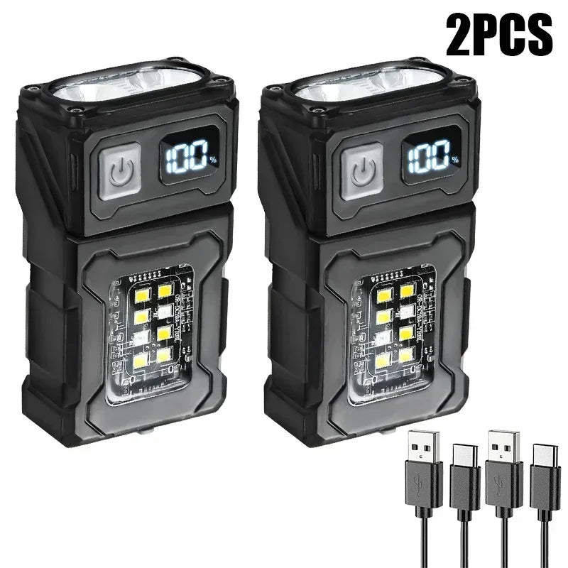 Mini USB Rechargeable LED Flashlight – COB Side Light, Magnetic Tail & Emergency Camping Lantern