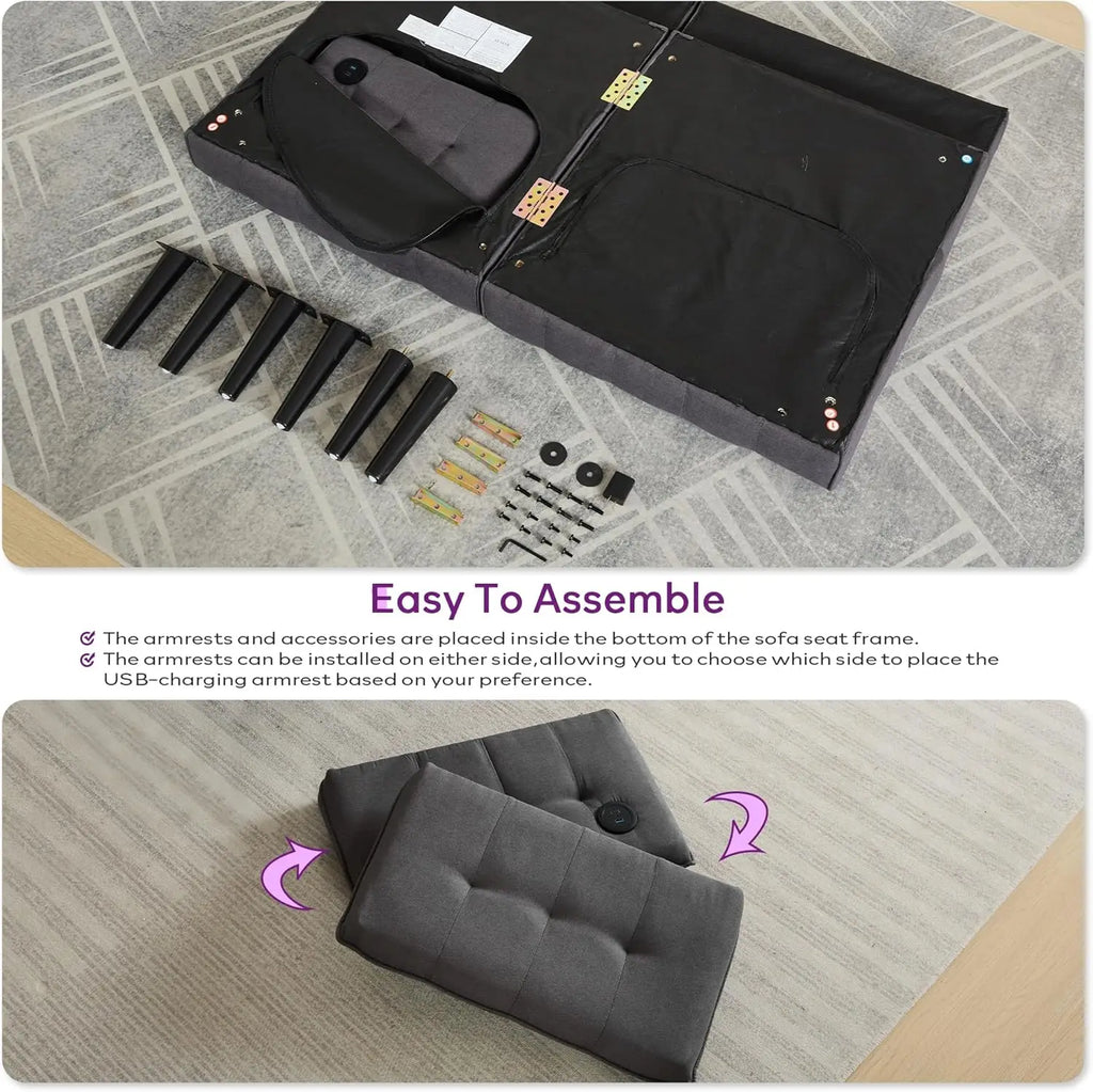 Sofa, Bed & Charging Station in One — TYBOATLE 65" Futon Sofa Bed | 2 USB Ports, Tufted Linen, Adjustable Loveseat for Small Spaces