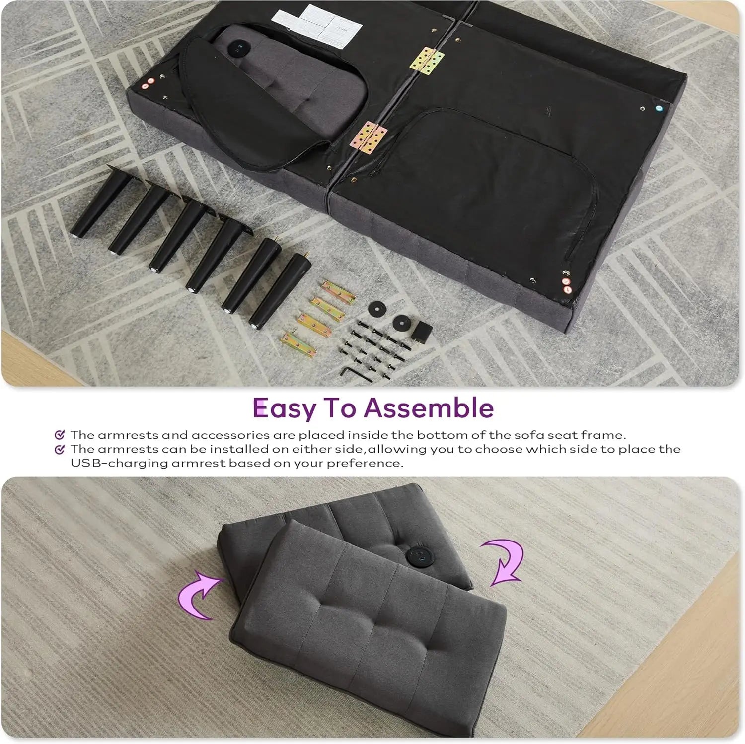 Sofa, Bed & Charging Station in One — TYBOATLE 65" Futon Sofa Bed | 2 USB Ports, Tufted Linen, Adjustable Loveseat for Small Spaces