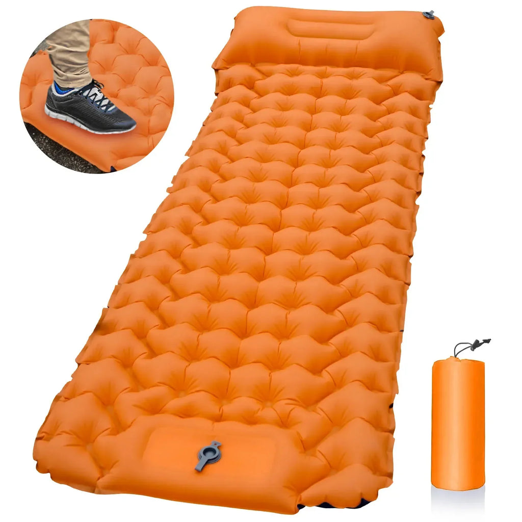 Camping Inflatable Sleeping Pad with Pillow – Ultralight Folding Air Cushion Mat for Hiking & Trekking