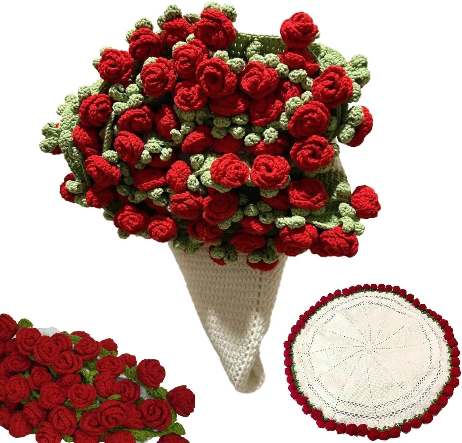 Rose Blanket Bouquet – Handmade Crochet Roses with Gift Bag, Valentine's Day & Birthday Gift for Girlfriend