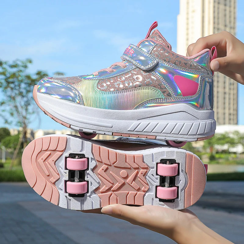 High-Top Children's Roller Skates for Girls – 4-Wheel Outdoor Wear-Resistant Sports Shoes