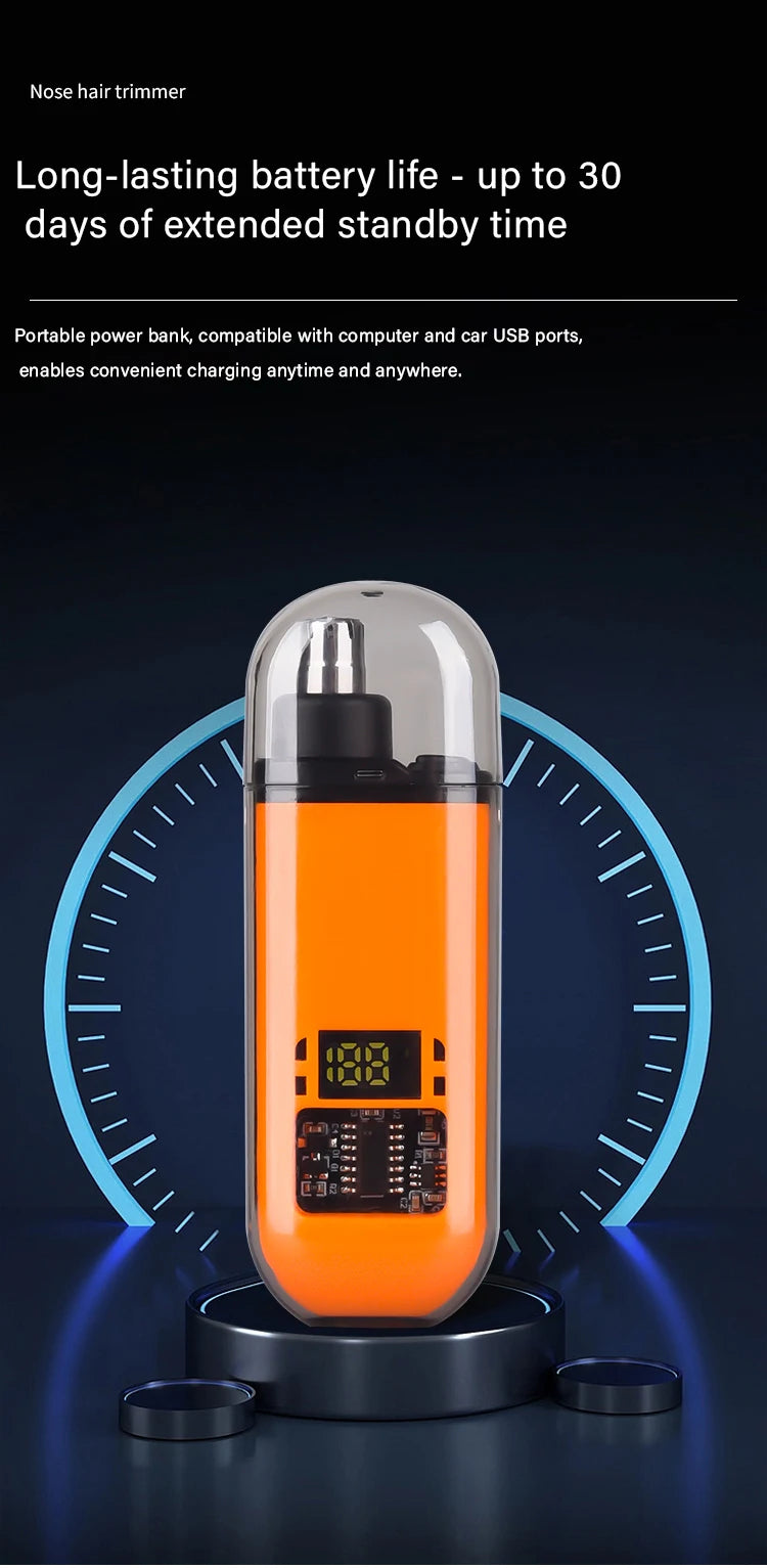Clean. Precise. Painless. — Portable Rechargeable Nose & Ear Hair Trimmer | Mini Compact Design, Safe Blade, Men’s Grooming