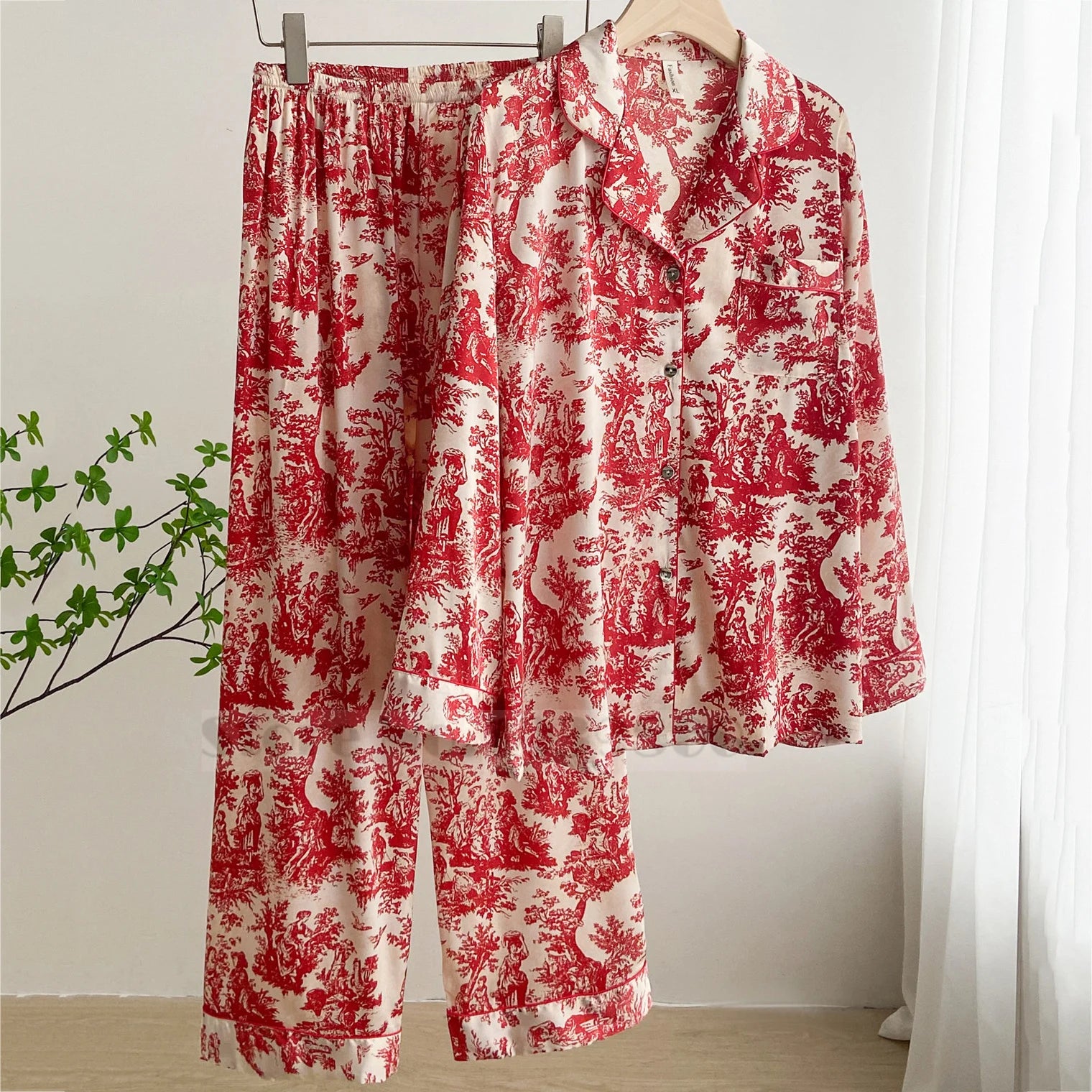 Women's Floral Print Satin 2-Piece Pajama Set | Loose Lounge Wear Homewear Suit
