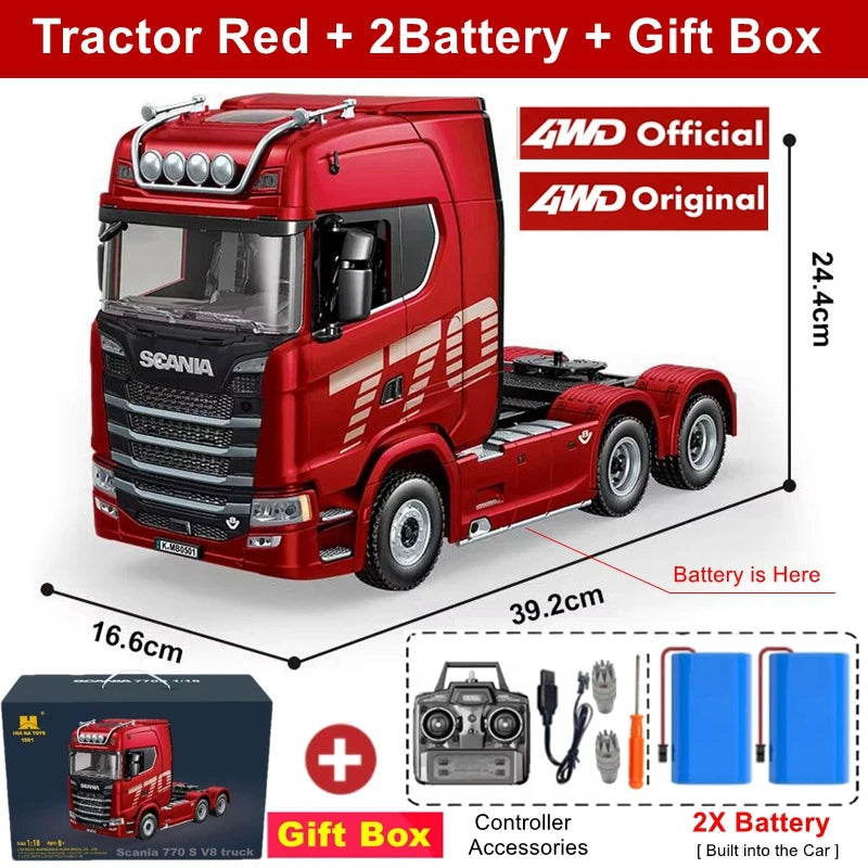 HUINA 1501 1:18 Scale RC Semi Trailer Truck with Sound & Lights – 770S Flatbed Engineering Model