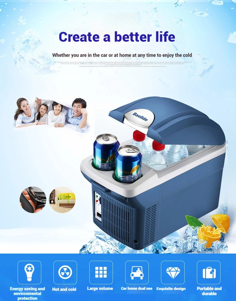 6L & 8L Small Car Refrigerator — 12V/24V Portable Fridge for Home & Camping, Cool & Frozen Drinks for Car & Truck
